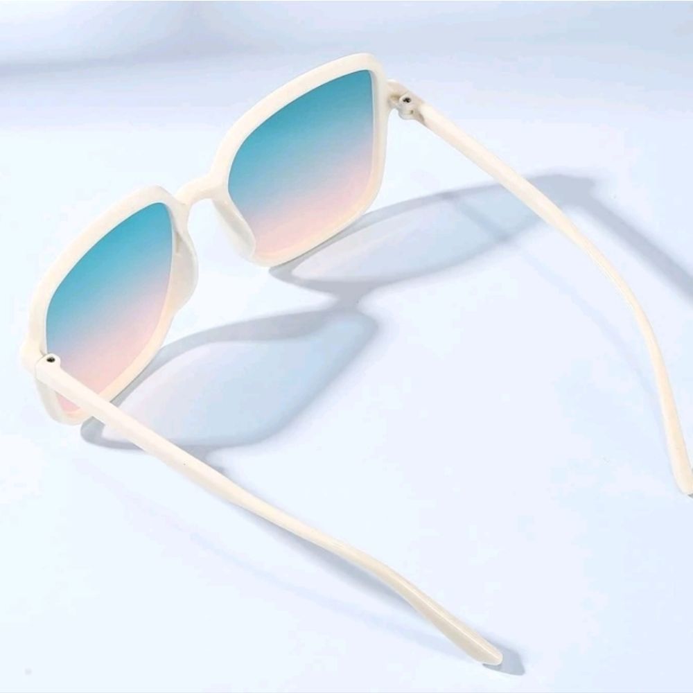 Baby Blue and Tan Square Boho Sunglasses - Picture 3 of 4